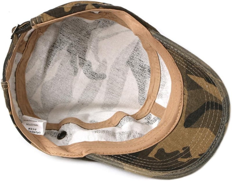 FASHIXD Military Flat Top Cap, Washed Cotton Vintage Adjustable Cadet Army Camo Hat, Outdoor Camping Baseball Cap for Men Women - Image 4